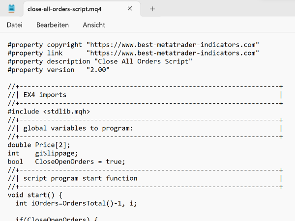 Close All Orders Script for MT4