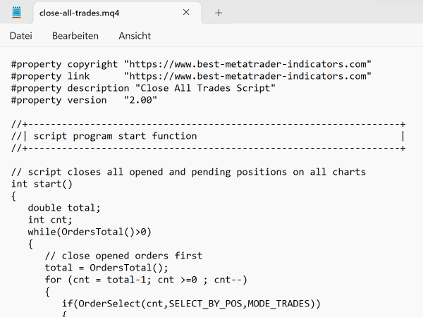Close All Trades Forex Script for MT4
