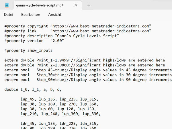 Gann's Cycle Levels Forex Script for MT4