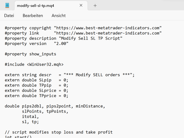 Modify Sell Stop Loss Script for MT4