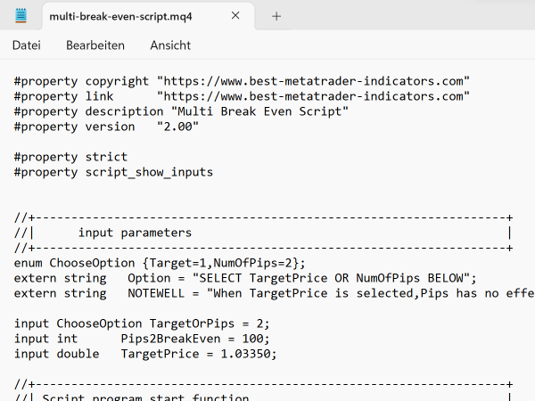 Multi Break Even Custom Script