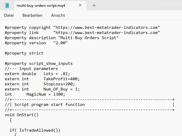 Multi Buy Orders Forex Script for MT4