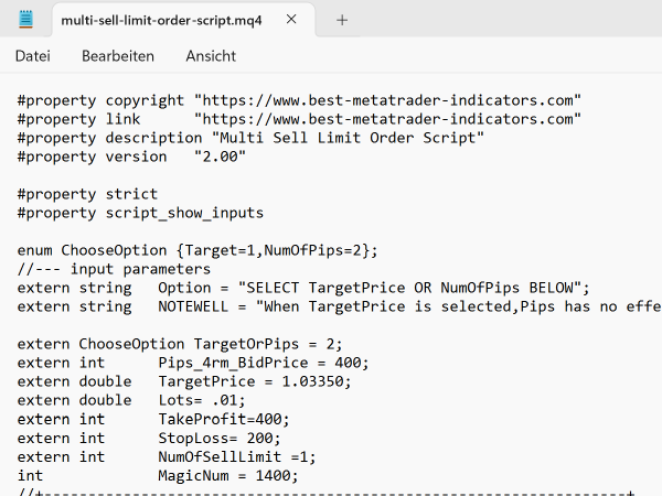 Multi Sell Limit & Stop Orders Custom Script