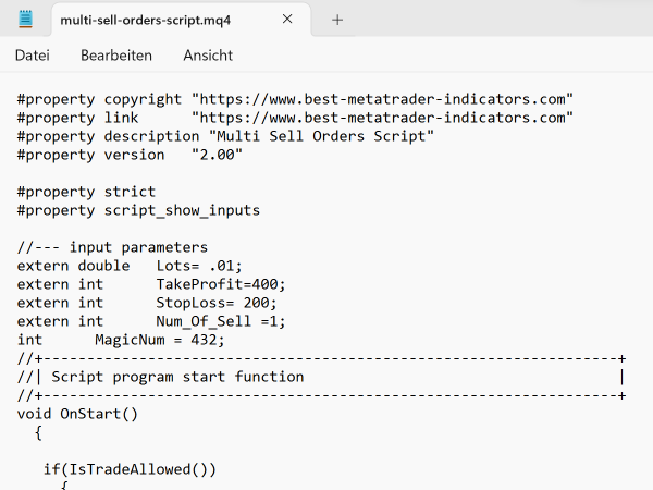 Multi Sell Orders Forex Script for MT4