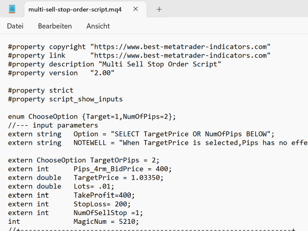 Multi Stop Orders Forex Script for MT4