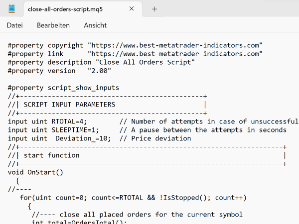 Close All Orders Forex Script for MT5