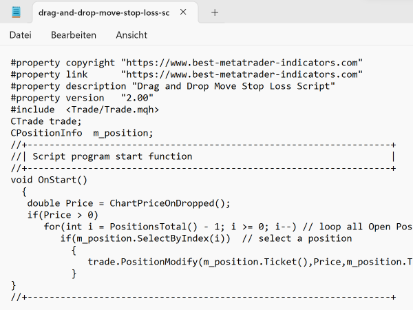 Drag and Drop Move Stop Loss Custom Script