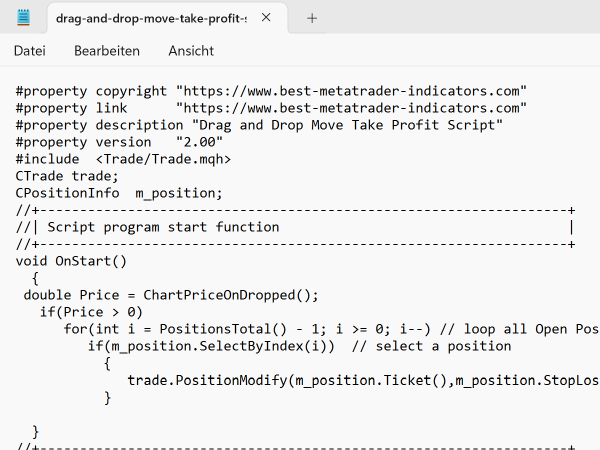 Drag and Drop Move Take Profit Forex Script for MT5