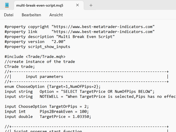 Multi Break Even Custom Script (MT5)