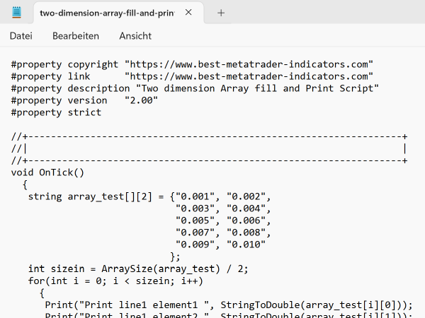 Two Dimension Array Fill and Print Custom Script